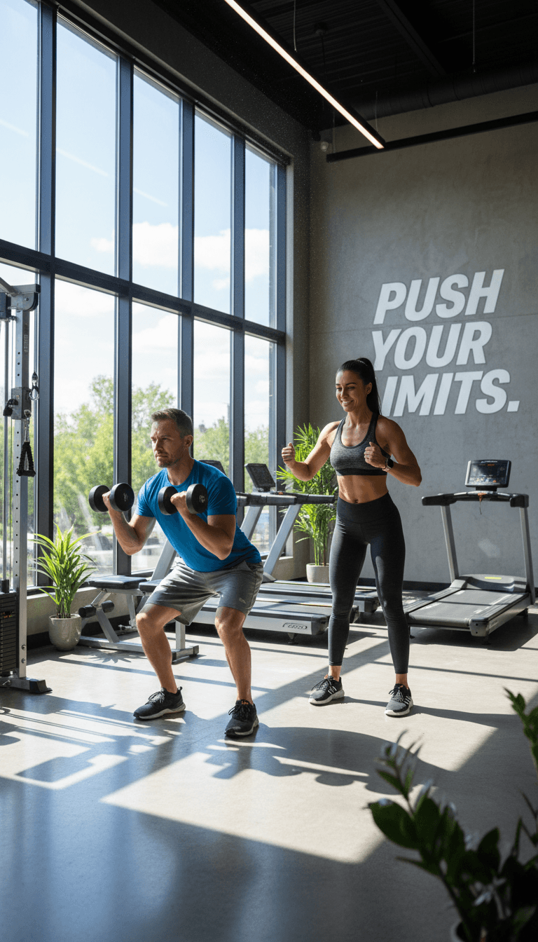 Entrenador personal trabajando con cliente en gimnasio moderno
