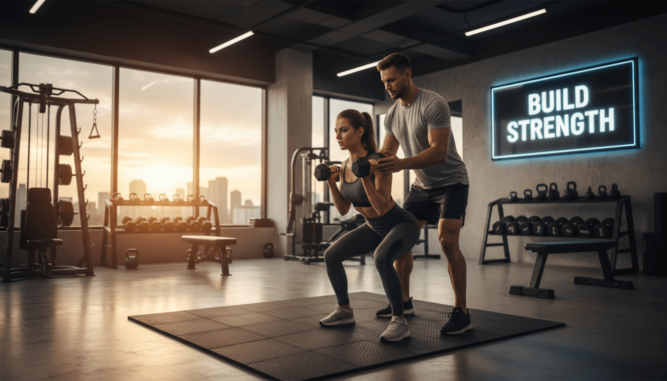 Entrenamiento personalizado con pesas en gimnasio moderno